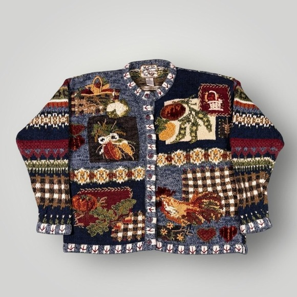 Heirloom Collectibles Sweaters - Vintage Heirloom Collectibles Sweater Cardigan Womens XL Harvest Rooster Knit